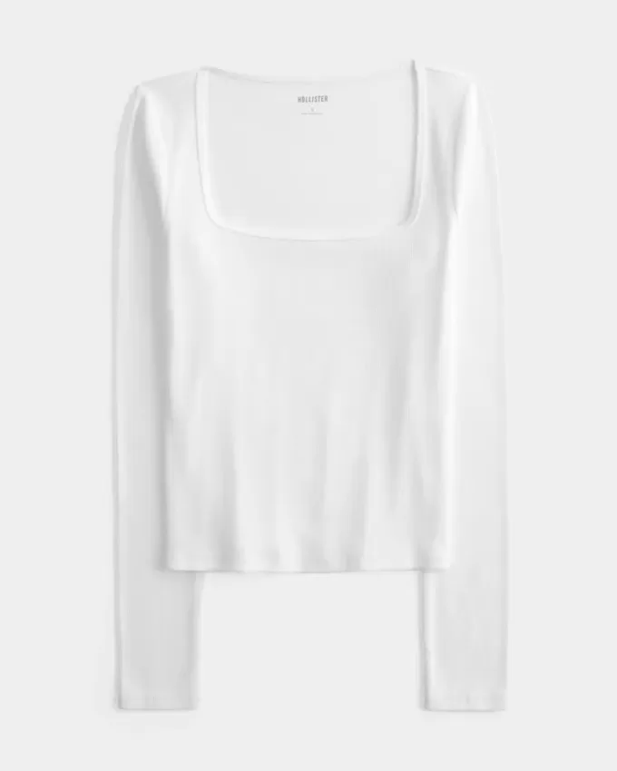 Long-Sleeve Square-Neck Top