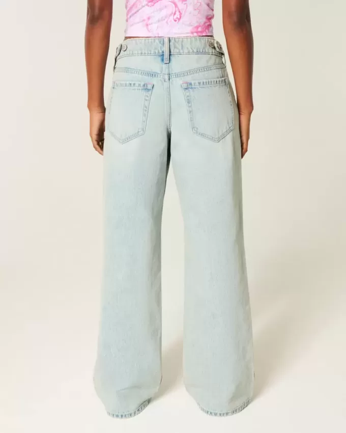 Low-Rise Adjustable Waist Light Wash Baggy Jeans