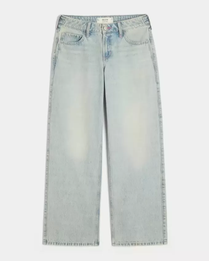 Low-Rise Adjustable Waist Light Wash Baggy Jeans