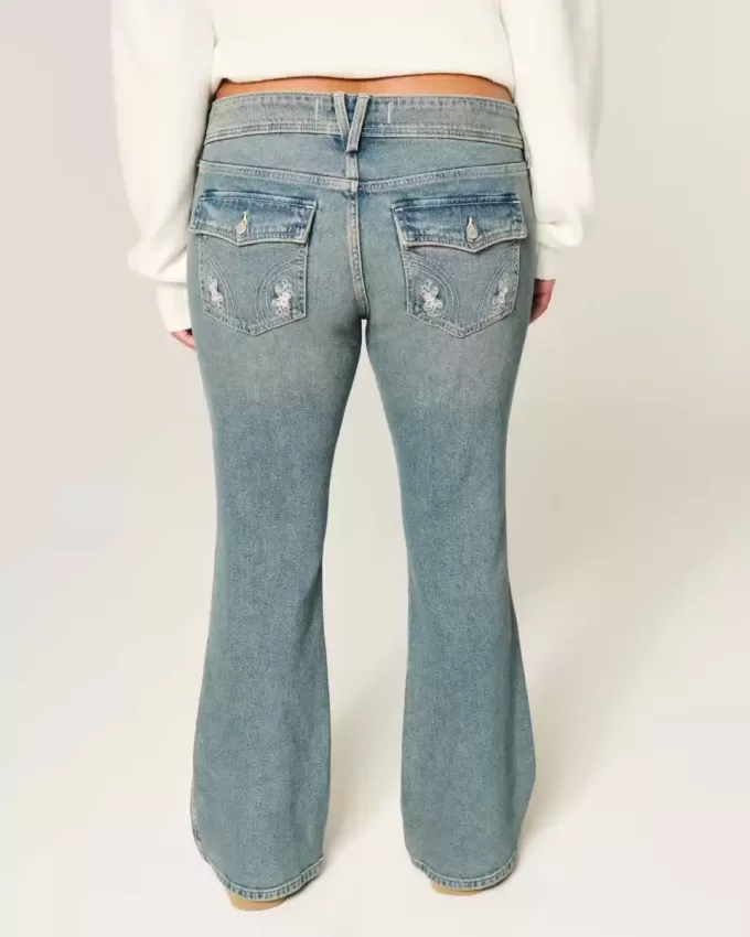 Low-Rise Butterfly Embroidery Medium Wash Bootcut Jeans