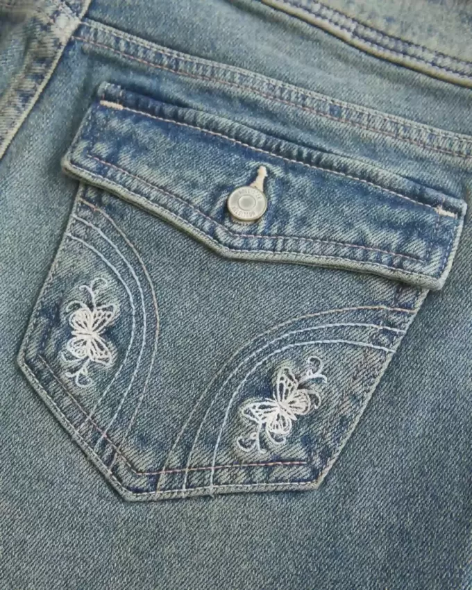 Low-Rise Butterfly Embroidery Medium Wash Bootcut Jeans