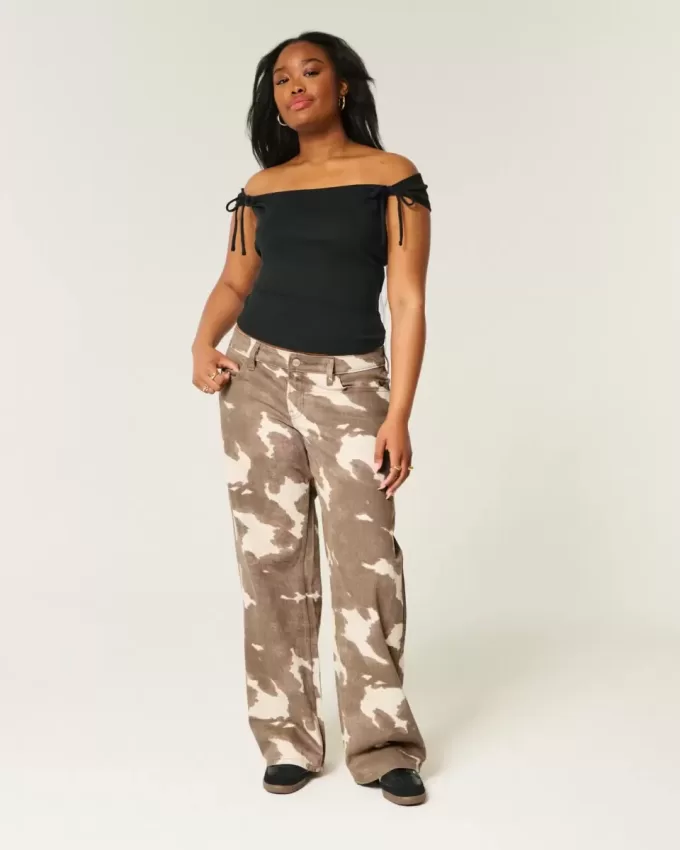 Low-Rise Cow Print Baggy Jeans