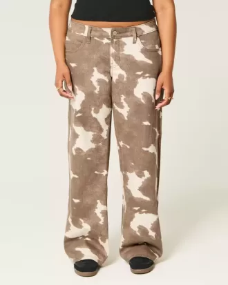 Low-Rise Cow Print Baggy Jeans