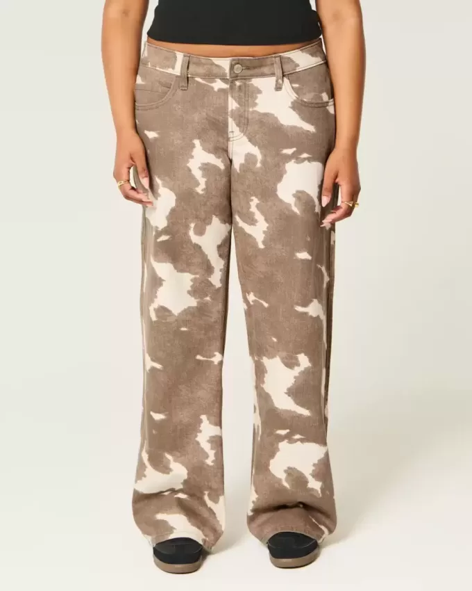 Low-Rise Cow Print Baggy Jeans