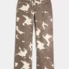 Low-Rise Cow Print Baggy Jeans