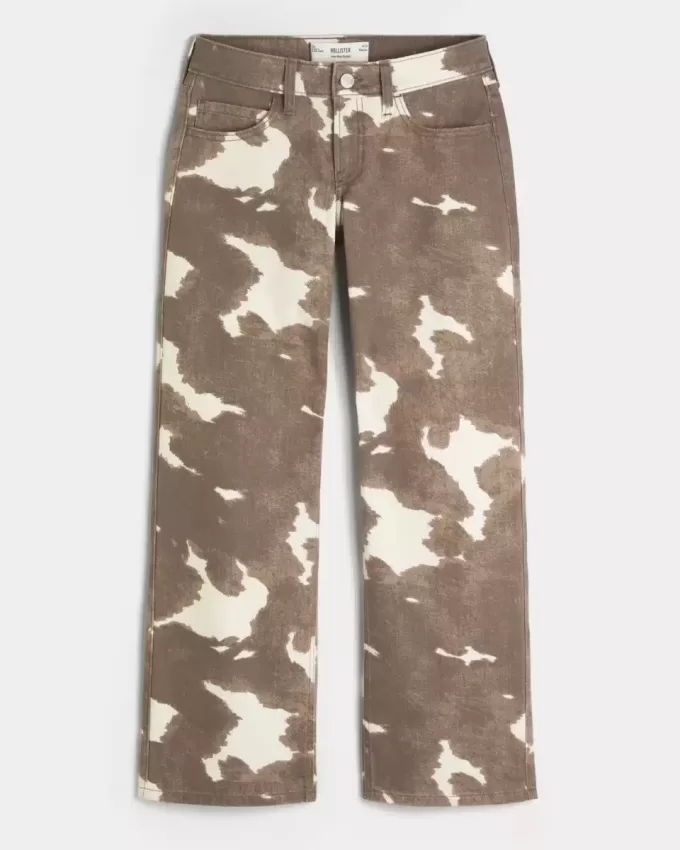 Low-Rise Cow Print Baggy Jeans