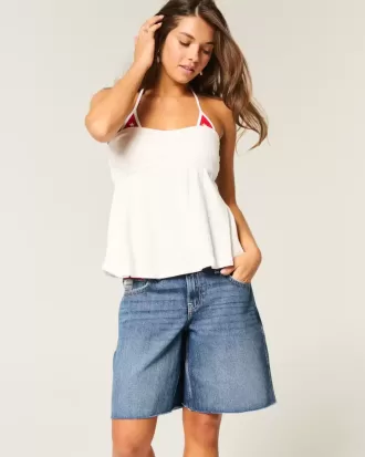 Low-Rise Dark Wash American Flag Graphic Baggy Jort