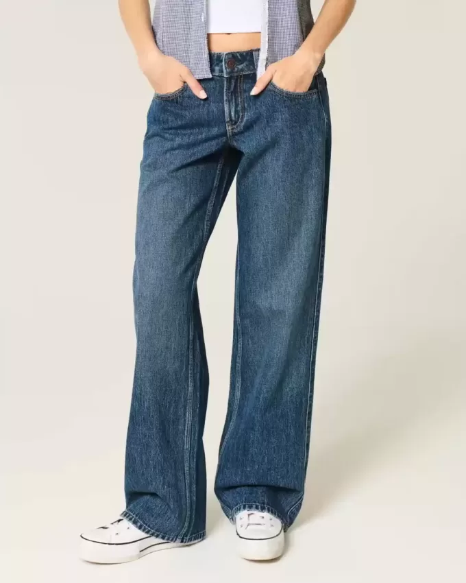 Low-Rise Dark Wash Baggy Jeans