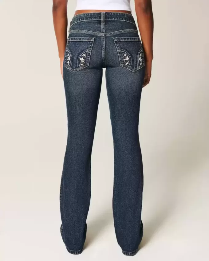Low-Rise Dark Wash Embroidered Bootcut Jeans