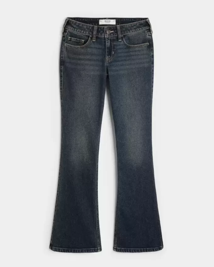 Low-Rise Dark Wash Embroidered Bootcut Jeans