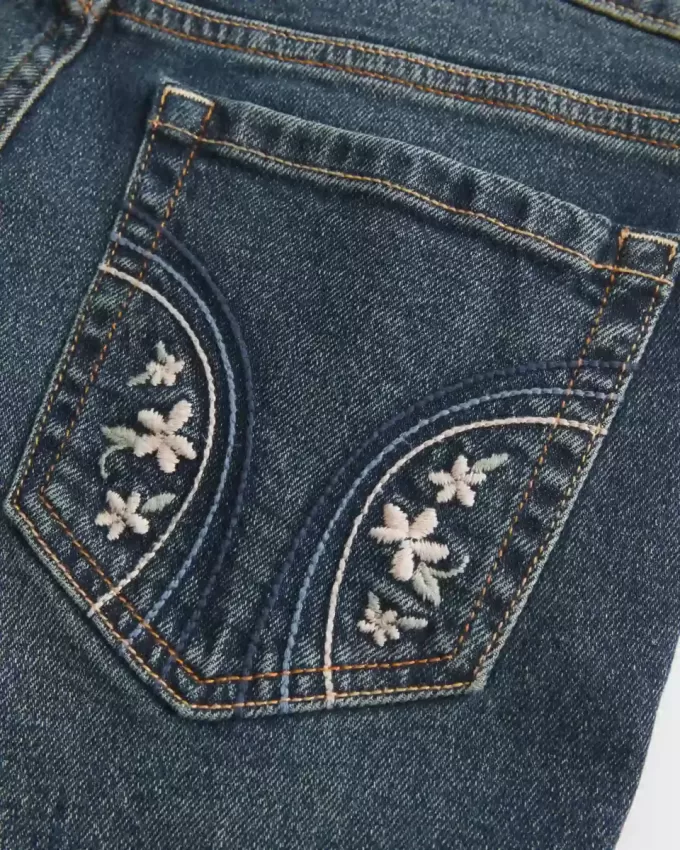Low-Rise Dark Wash Embroidered Bootcut Jeans