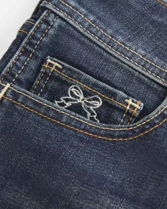 Low-Rise Dark Wash Embroidered Denim Shortie Shorts