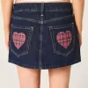 Low-Rise Dark Wash Plaid Pocket Denim Mini Skort Low-Rise Dark Wash Plaid Pocket Denim Mini Skort