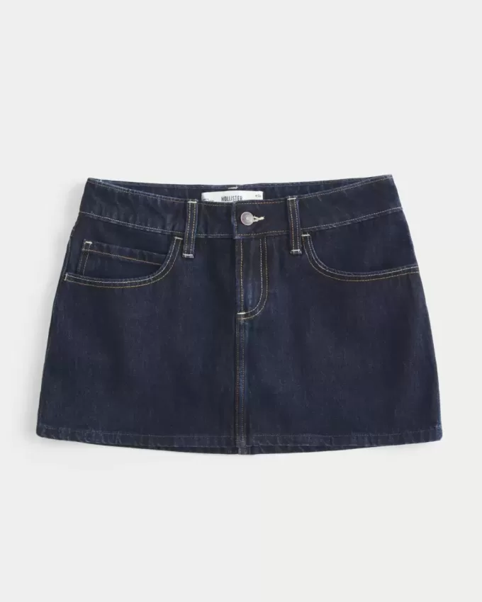 Low-Rise Dark Wash Plaid Pocket Denim Mini Skort Low-Rise Dark Wash Plaid Pocket Denim Mini Skort