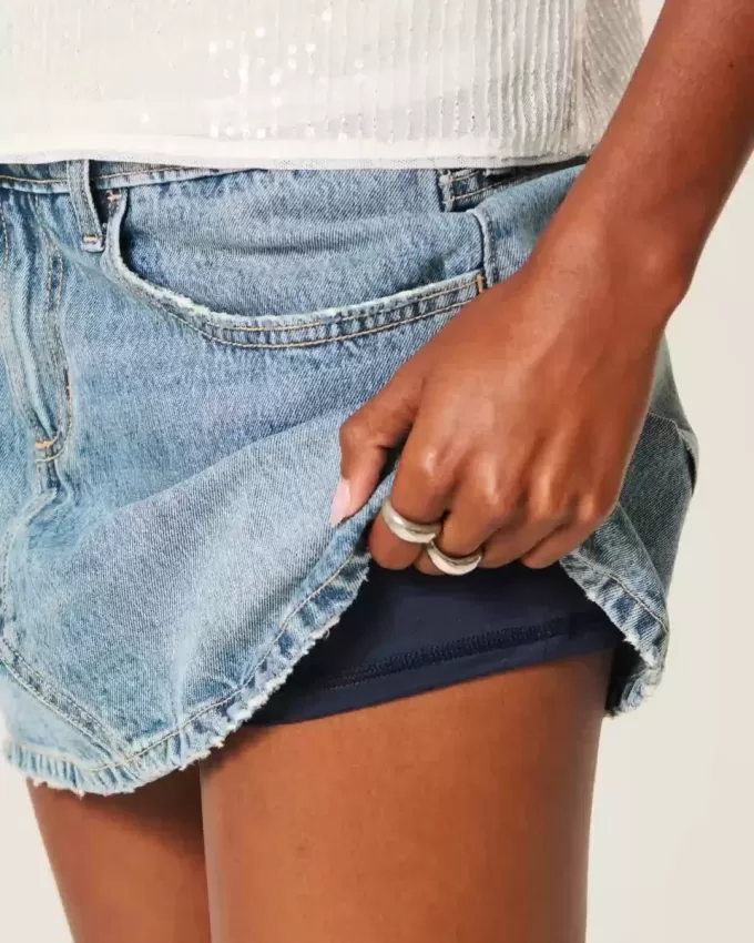 Low-Rise Denim Mini Skort