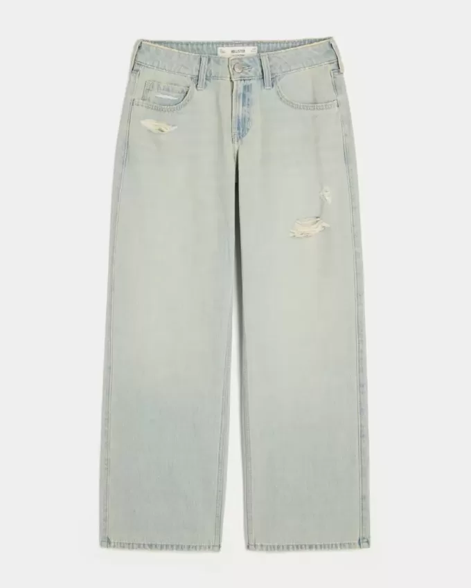 Low-Rise Distressed Light Wash Baggy Jeans