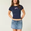 Low-Rise Embroidered Bow Denim Mini Skort