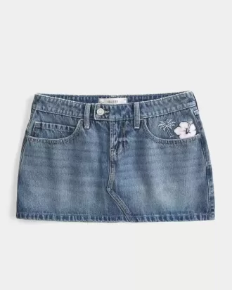 Low-Rise Embroidered Denim Mini Skort