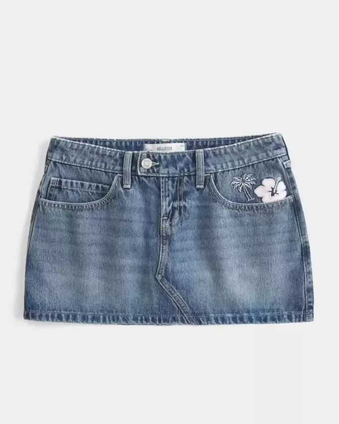 Low-Rise Embroidered Denim Mini Skort