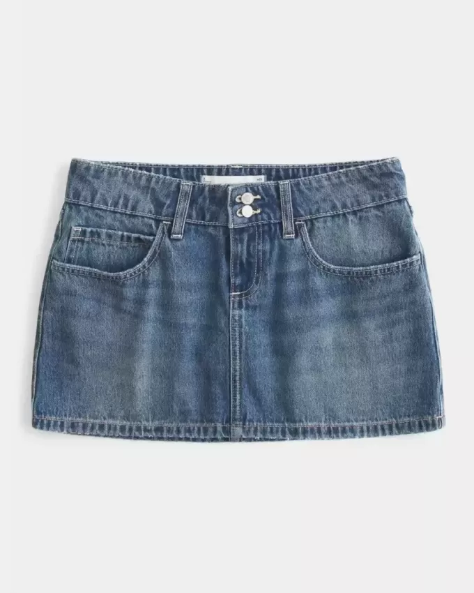Low-Rise Embroidered Denim Mini Skort
