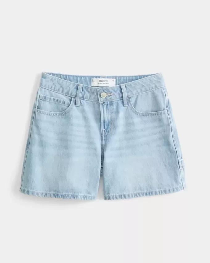 Low-Rise Light Wash Baggy Denim Carpenter Shorts 5″