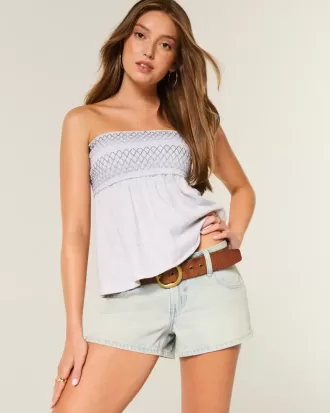 Low-Rise Light Wash Denim Mini Shorts