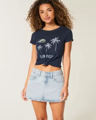 Low-Rise Light Wash Denim Mini Skort