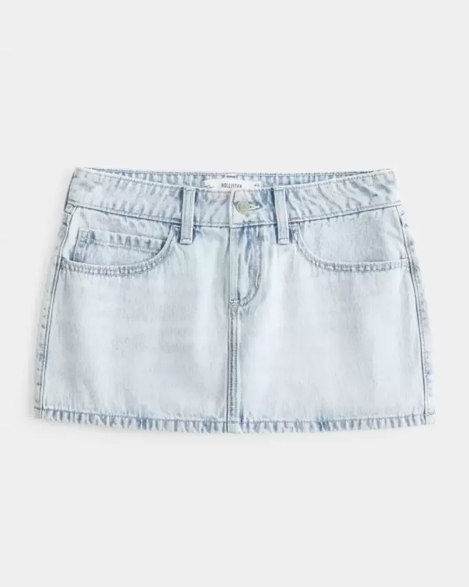 Low-Rise Light Wash Denim Mini Skort