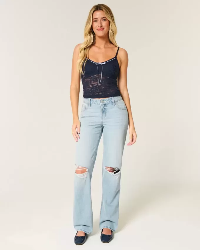 Low-Rise Light Wash Ripped Loose Jeans