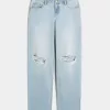 Low-Rise Light Wash Ripped Loose Jeans