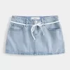 Low-Rise Light Wash Shoelace Denim Mini Skort