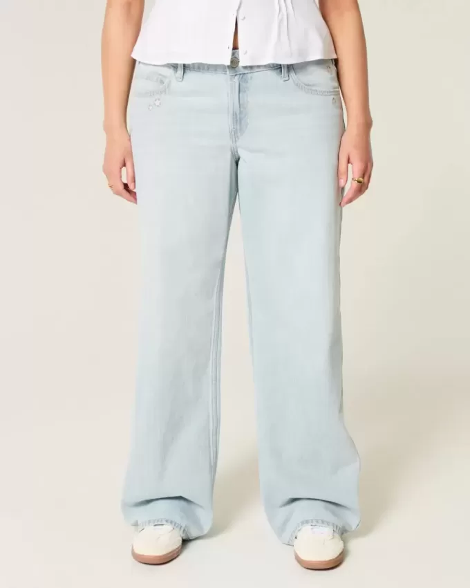 Low-Rise Light Wash Star Embroidery Baggy Jeans