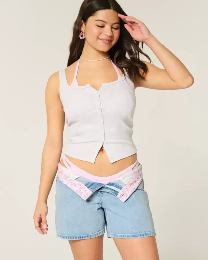 Low-Rise Medium Wash Baggy Denim Shorts 5″