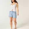 Low-Rise Medium Wash Baggy Denim Shorts 5″