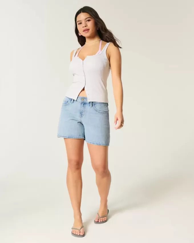Low-Rise Medium Wash Baggy Denim Shorts 5″