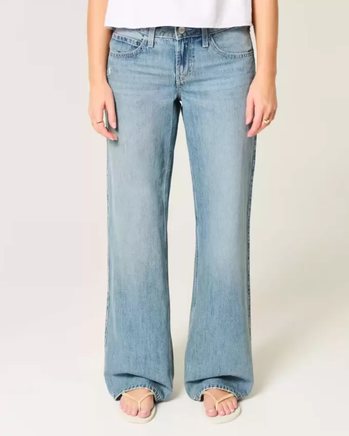 Low-Rise Medium Wash Butterfly Graphic Baggy Jeans