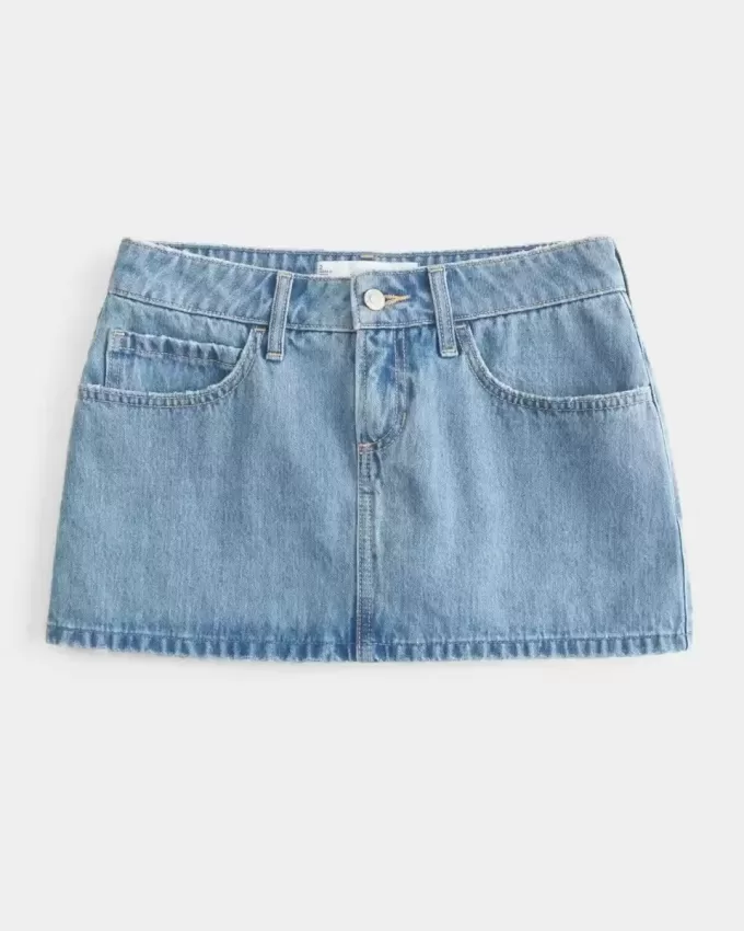 Low-Rise Medium Wash Denim Mini Skort