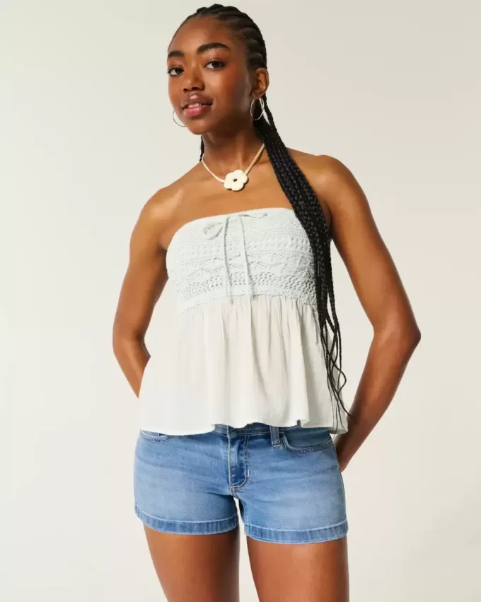 Low-Rise Medium Wash Denim Shortie Shorts Low-Rise Medium Wash Denim Shortie Shorts