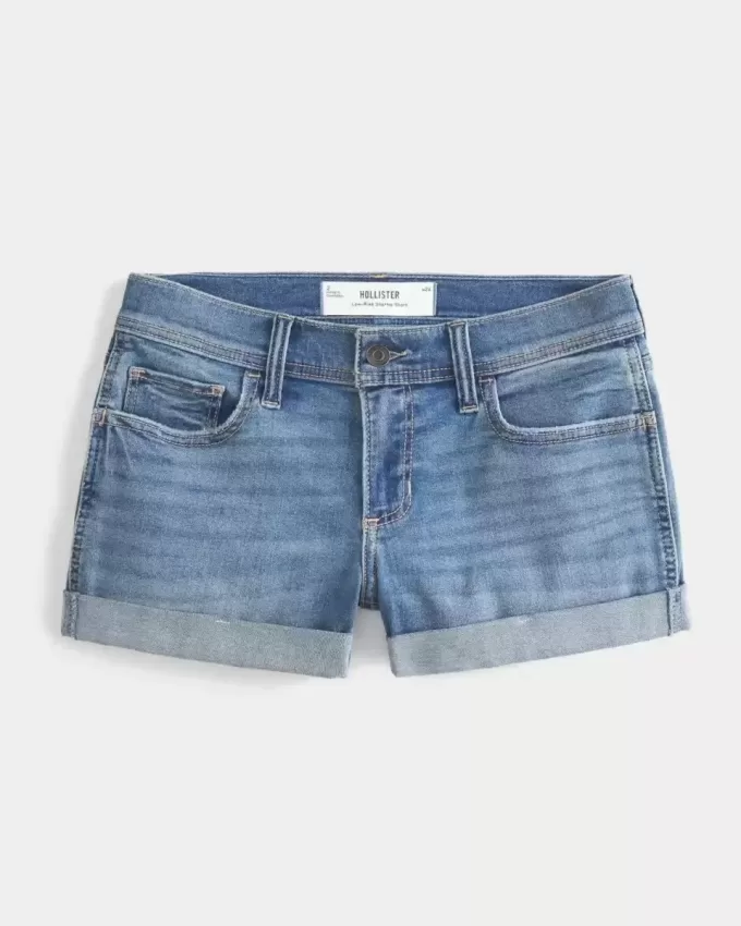 Low-Rise Medium Wash Denim Shortie Shorts