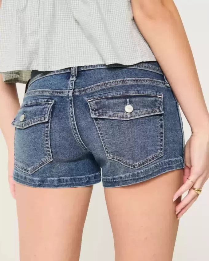 Low-Rise Medium Wash Denim Shortie Shorts
