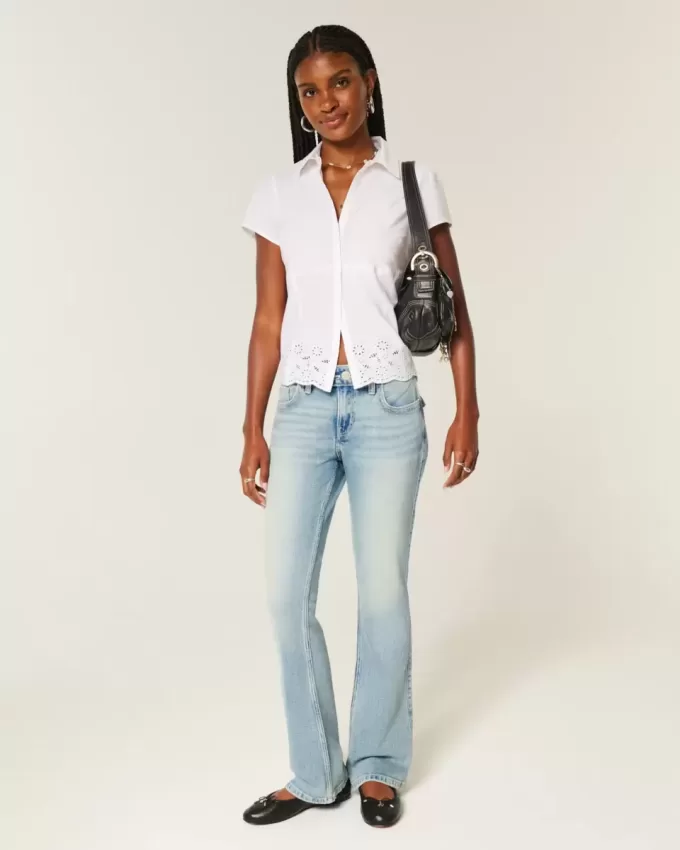 Low-Rise Medium Wash Embroidered Butterfly Bootcut Jeans