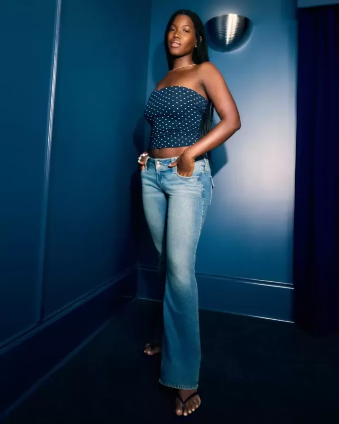 Low-Rise Medium Wash Embroidered Florals Bootcut Jeans