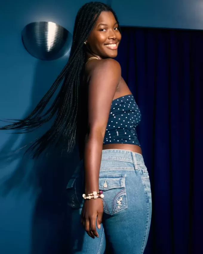 Low-Rise Medium Wash Embroidered Florals Bootcut Jeans