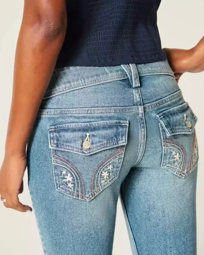 Low-Rise Medium Wash Embroidered Florals Bootcut Jeans