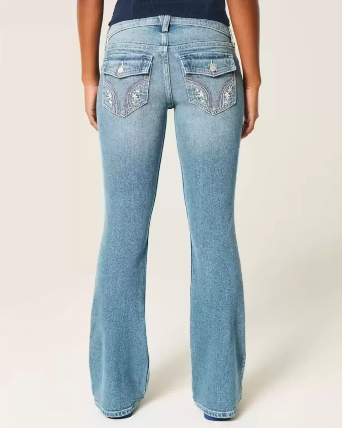 Low-Rise Medium Wash Embroidered Florals Bootcut Jeans