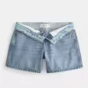 Low-Rise Medium Wash Foldover Waist Baggy Denim Shorts 5″