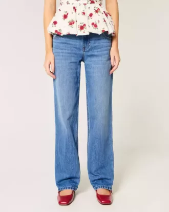 Low-Rise Medium Wash Loose Jeans
