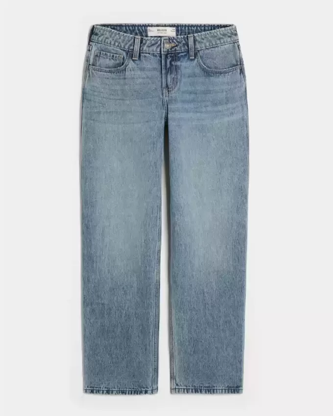 Low-Rise Medium Wash Loose Jeans