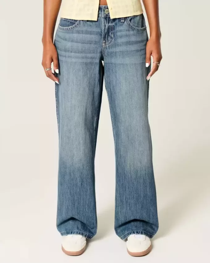 Low-Rise Medium Wash Los Angeles Graphic Baggy Jeans