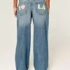 Low-Rise Medium Wash Los Angeles Graphic Baggy Jeans